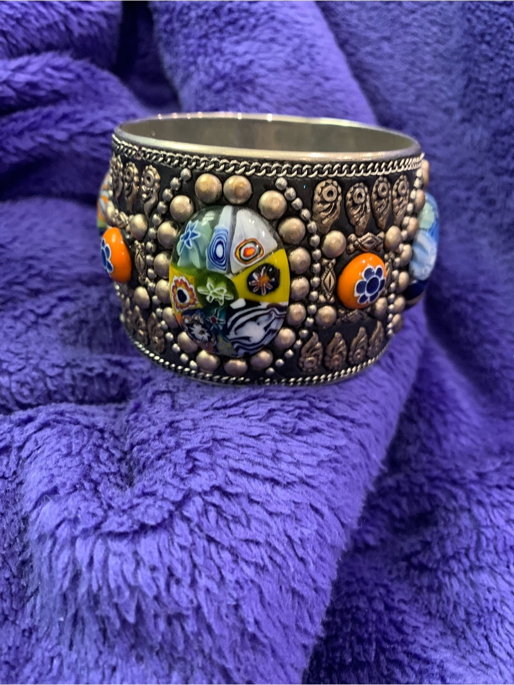 Sorrelli Multicolor Mosaic Cuff Bracelet with Orange Accents